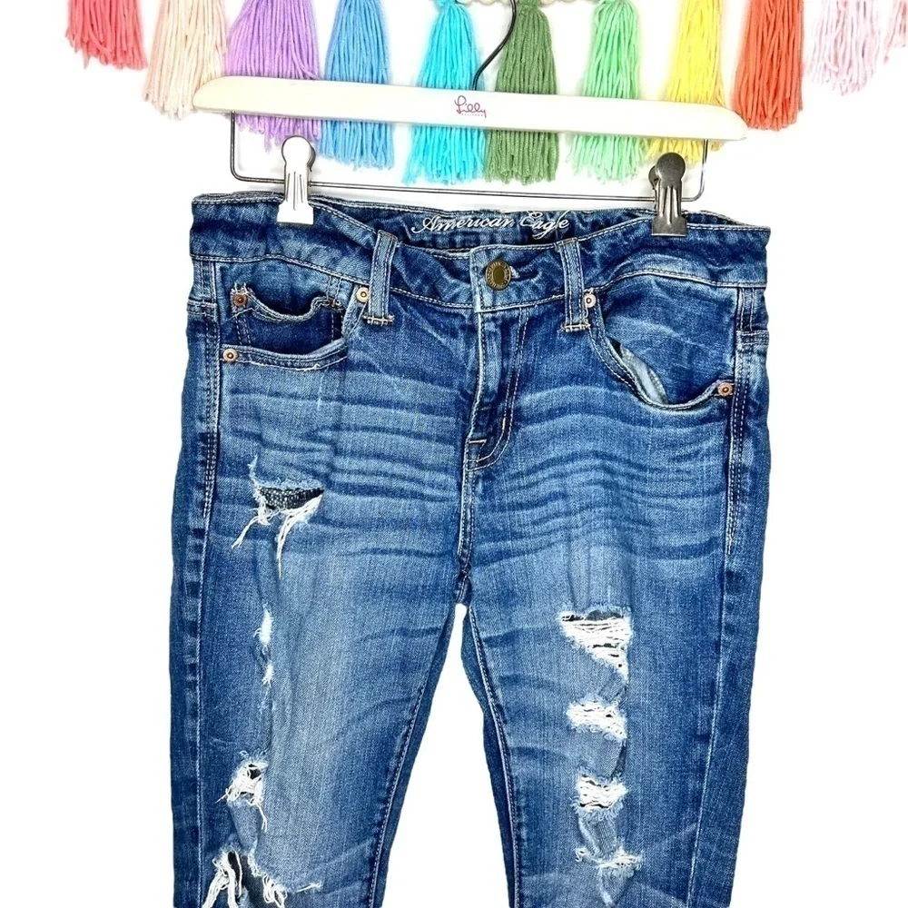 American Eagle AEO Y2K Distressed Grunge Frayed Slouchy Mid Rise Jeans Size 4